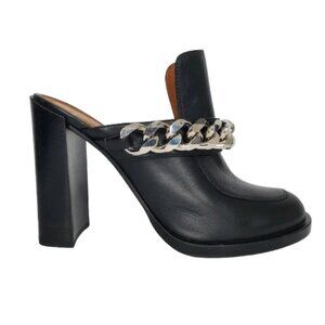 Givenchy Chain Link Leather Block Heel Clogs Mules